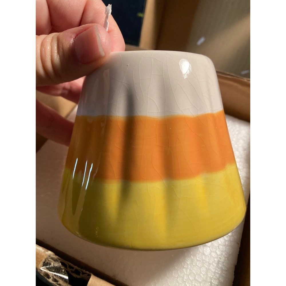 Celebrating Home Candy Corn Candle Topper Capper Stoneware Halloween - Picture 2 of 8
